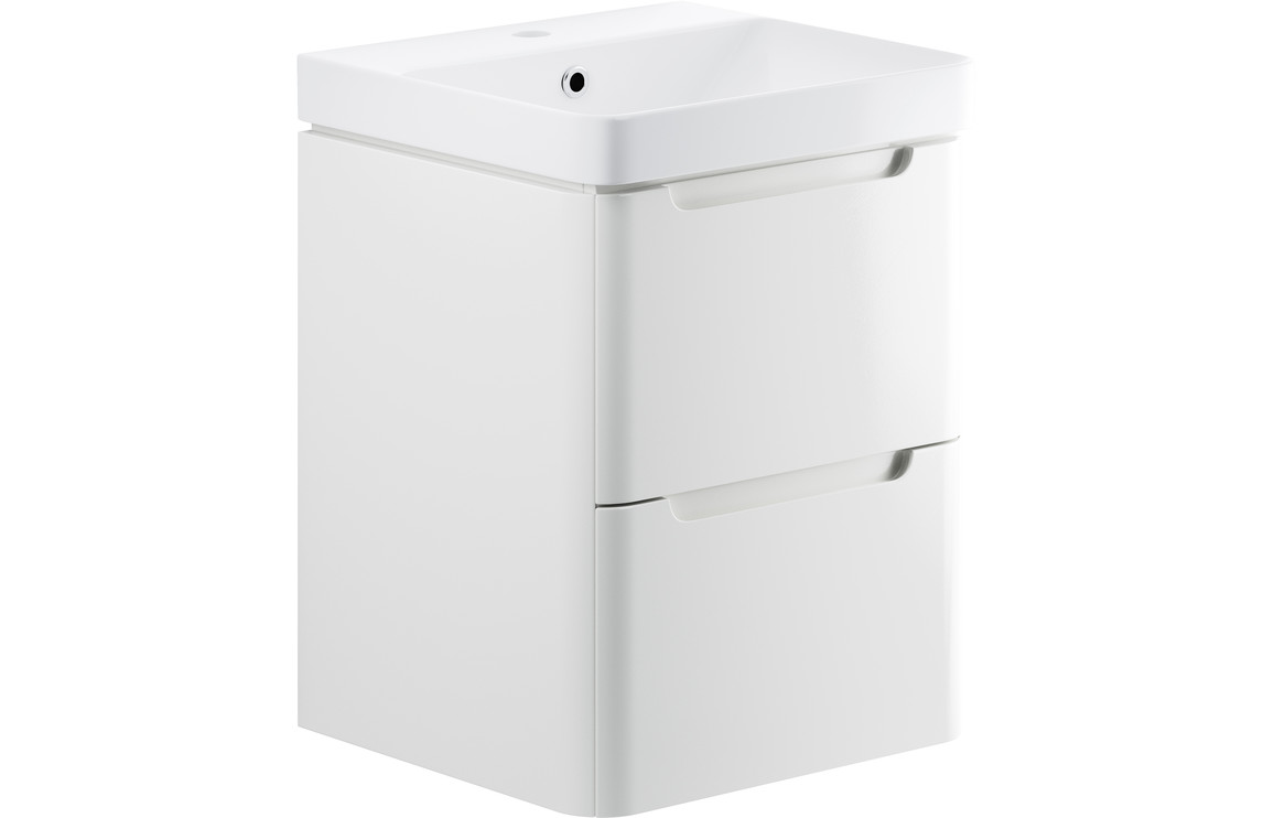 Fosse 500mm 2 Drawer Wall Hung Cloakroom Basin Unit - White Gloss
