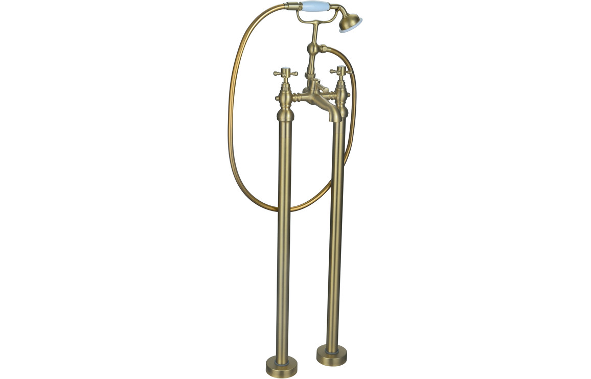 Sutherland Floor Standing Bath/Shower Mixer & Shower Kit - Brushed Brass