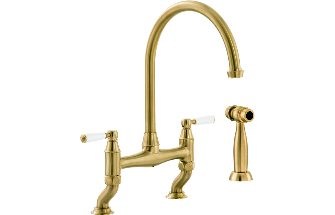 Abode Astbury Bridge Kitchen Mixer Tap w/Handspray - Forged Brass