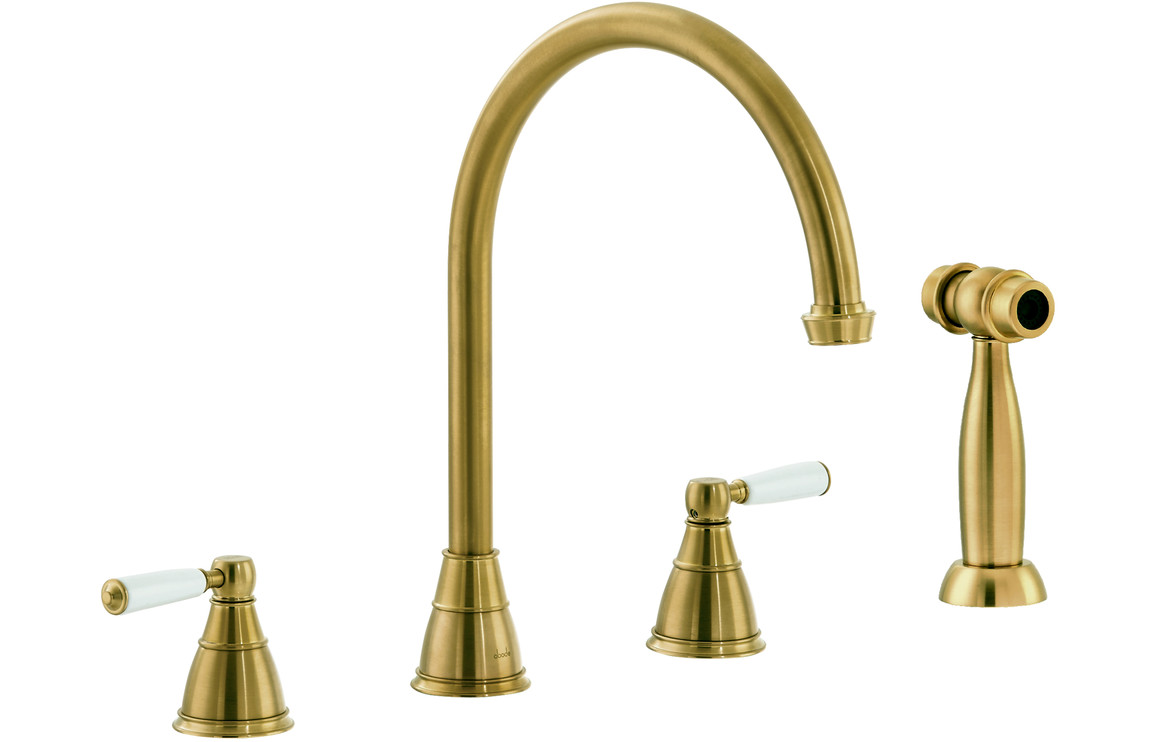 Abode Astbury 3 Part Kitchen Mixer Tap w/Handspray - Forged Brass