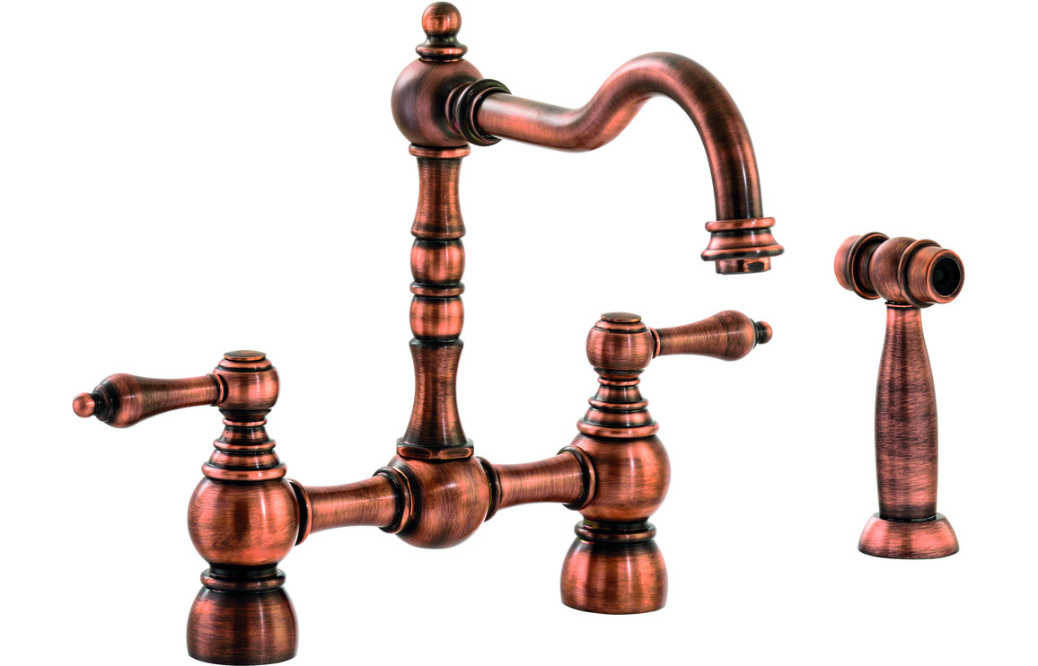 Abode Bayenne Bridge Kitchen Mixer Tap w/Handspray - Century Copper