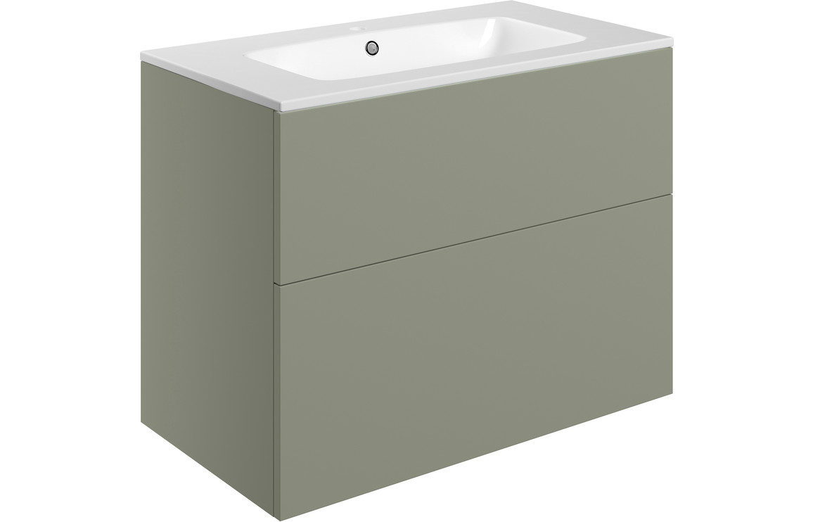 Yugen 815mm Wall Hung 2 Drawer Basin Unit & Basin - Matt Olive Green